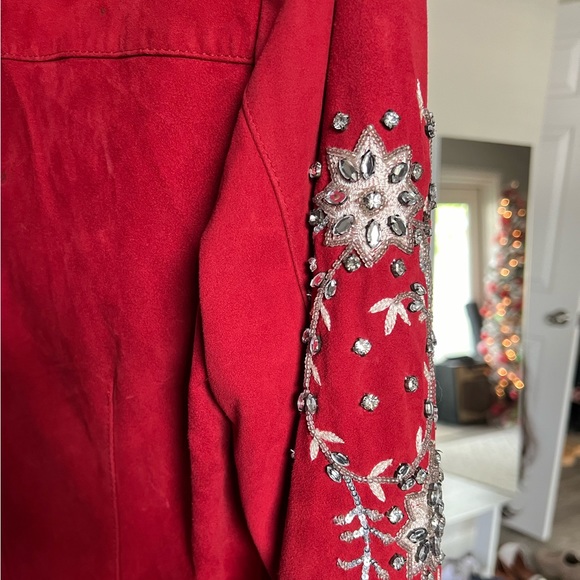 Double D Ranch Red Rhinestone & leather shirt Jacket - Picture 3 of 5